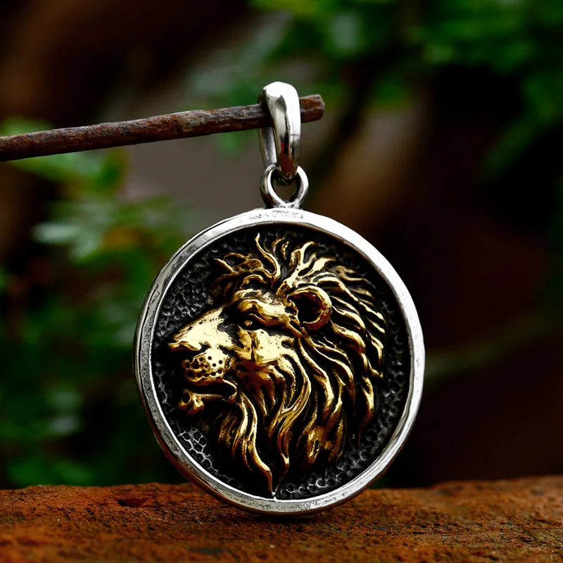 BEIER 2023 New Design 316L Stainless Steel Gold Color Lion Head Pendant Round Men\'s Pendant Punk Cool Animal Jewelry Gift