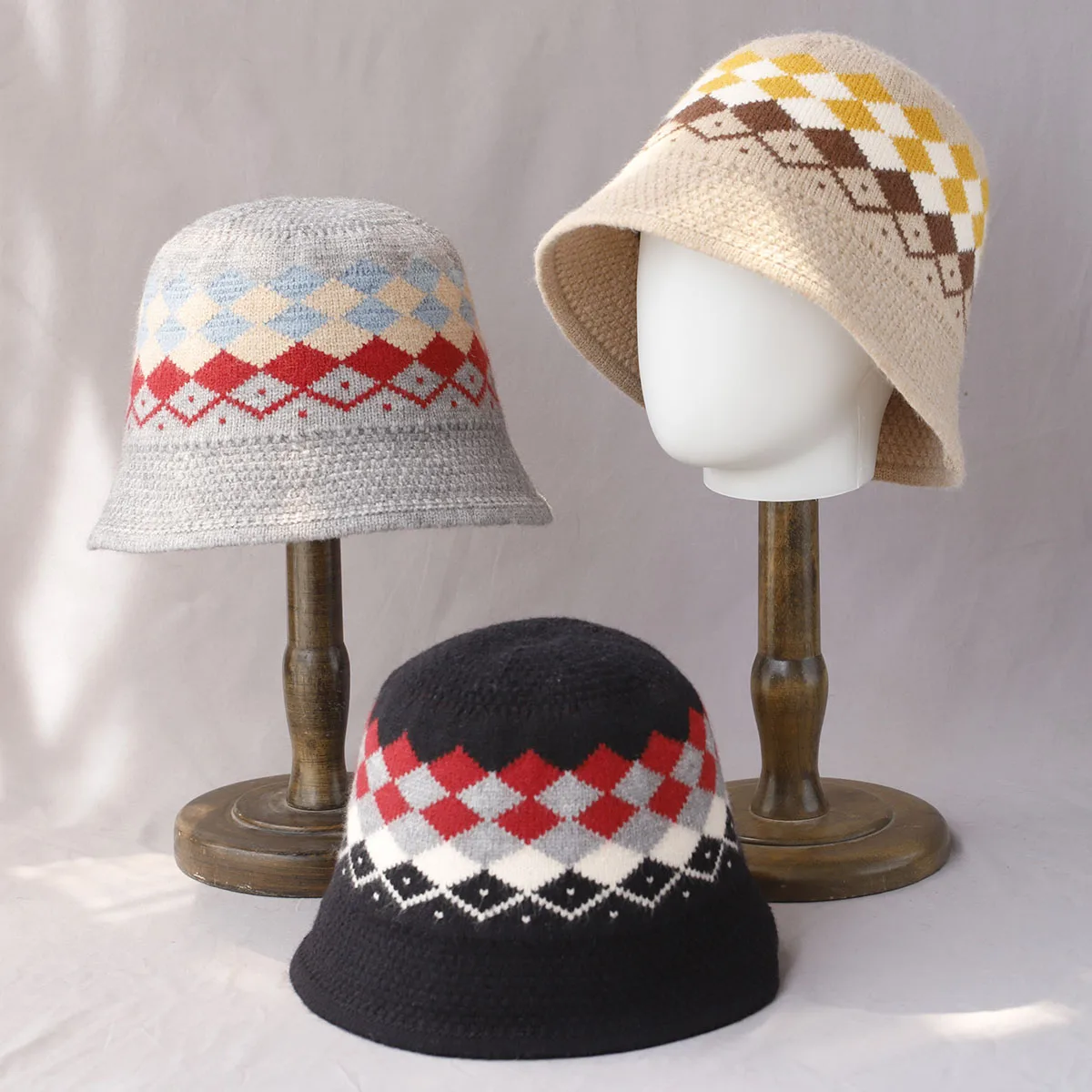 

new stripe Wool Knitted Fisherman Hat For Women In Autumn And Winter Bucket Hat For Winter Warmth, Versatile Woolen Basin Hat