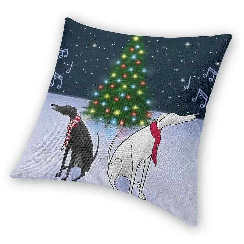 Whippet Sihthound Dog Cushion Cover 40x40cm Home Decor Printing Greyhound Christmas Tree Throw Pillow Case for Car Two Side