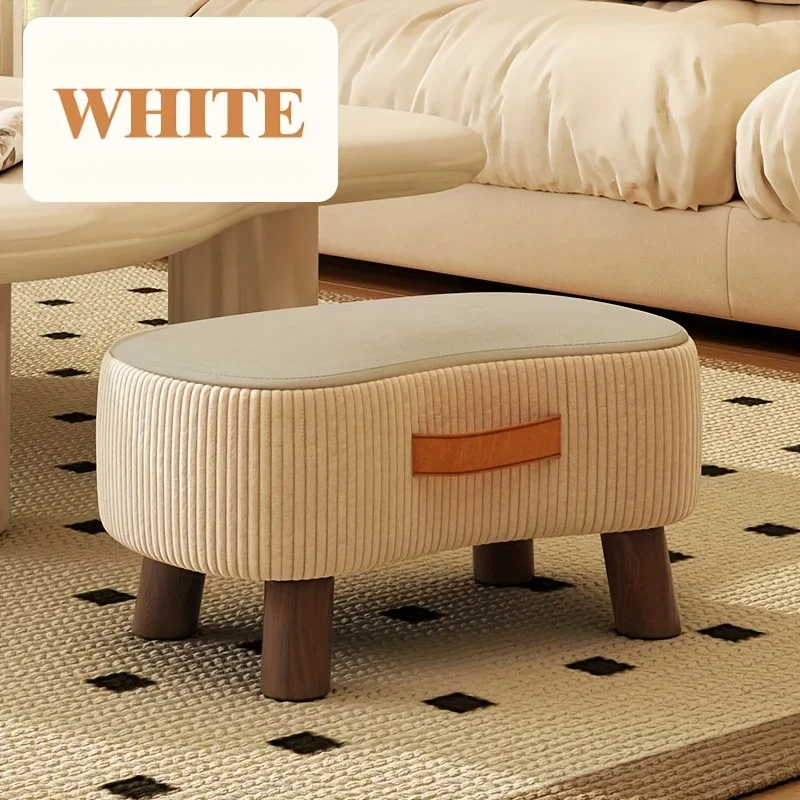 Chic White & Orange Polyester-Covered Wooden Footstool - Versatile Shoe Changing Stool for Living Room, Bedroom image 6