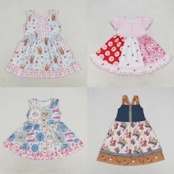 Wholesale Toddler Infant Summer One Piece Baby Girl Floral Twirl Dress Kids Children Knee Length Flower Clothing