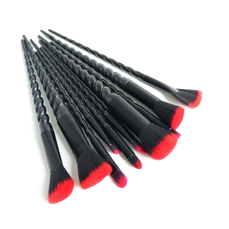 10Pcs Black Sprial Unicorn Makeup Brushes Set Foundation Blending Powder Eye shadow Makeup Brushes Cosmetic Beauty Make Up Tools