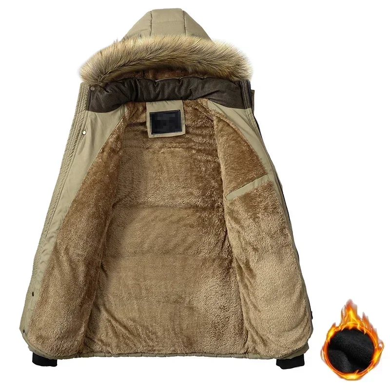 2024 New Men Winter Outdoor Casual Windproof Keep Warm Waterproof Thickened Cotton Jacket Men Detachable Hooded Jacket Men