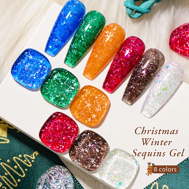 7Ml Kerst Glitter Gel Nagellak Glanzende Pailletten Winterkleur Semi-Permanant Weken Van Uv Led Gel Manicure Nail Art Lak