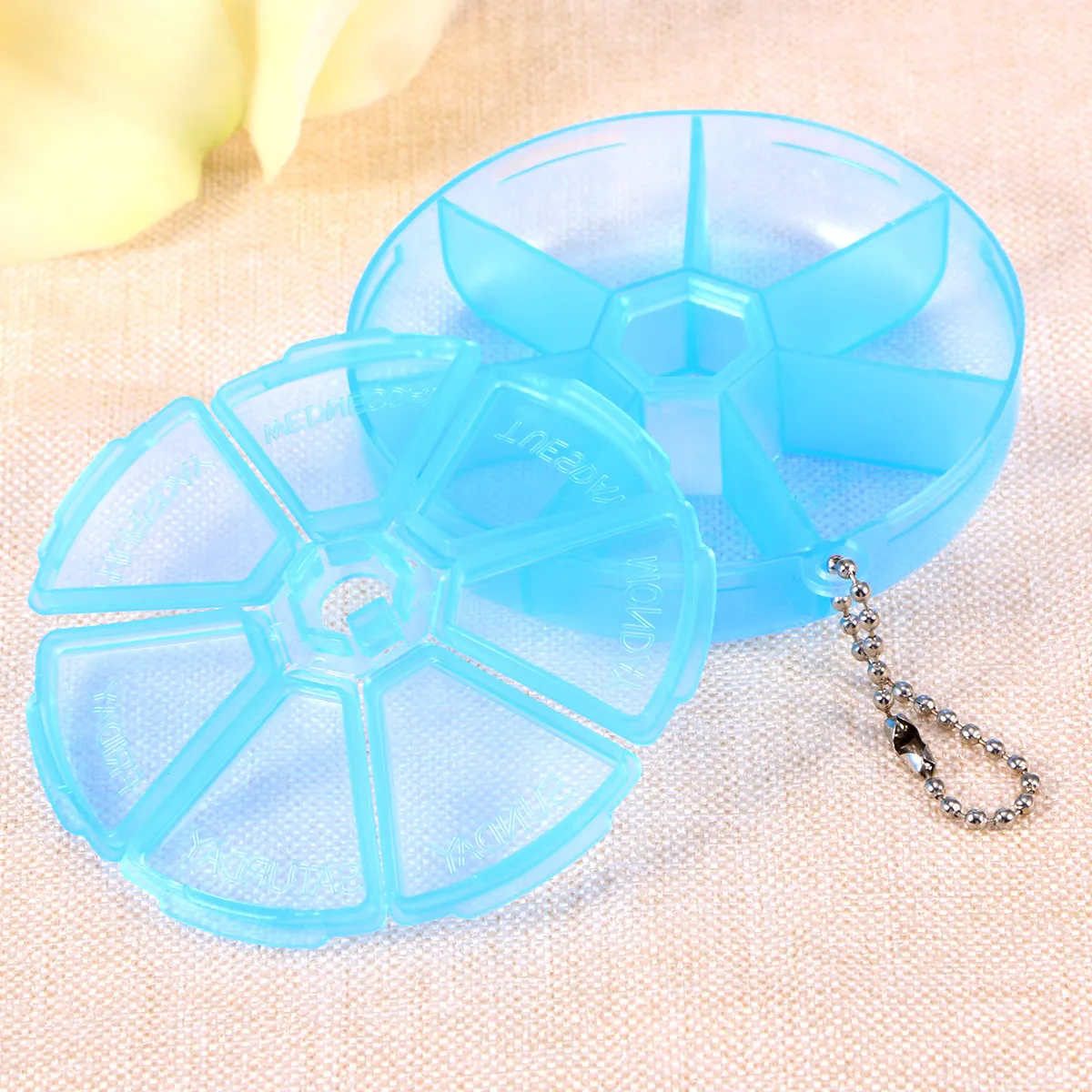 Round 7 Days Pill Box Organizer Medicine Container Travel Case Weekly Holder Blue Daily Organizer for Pills Vitamins Small Items