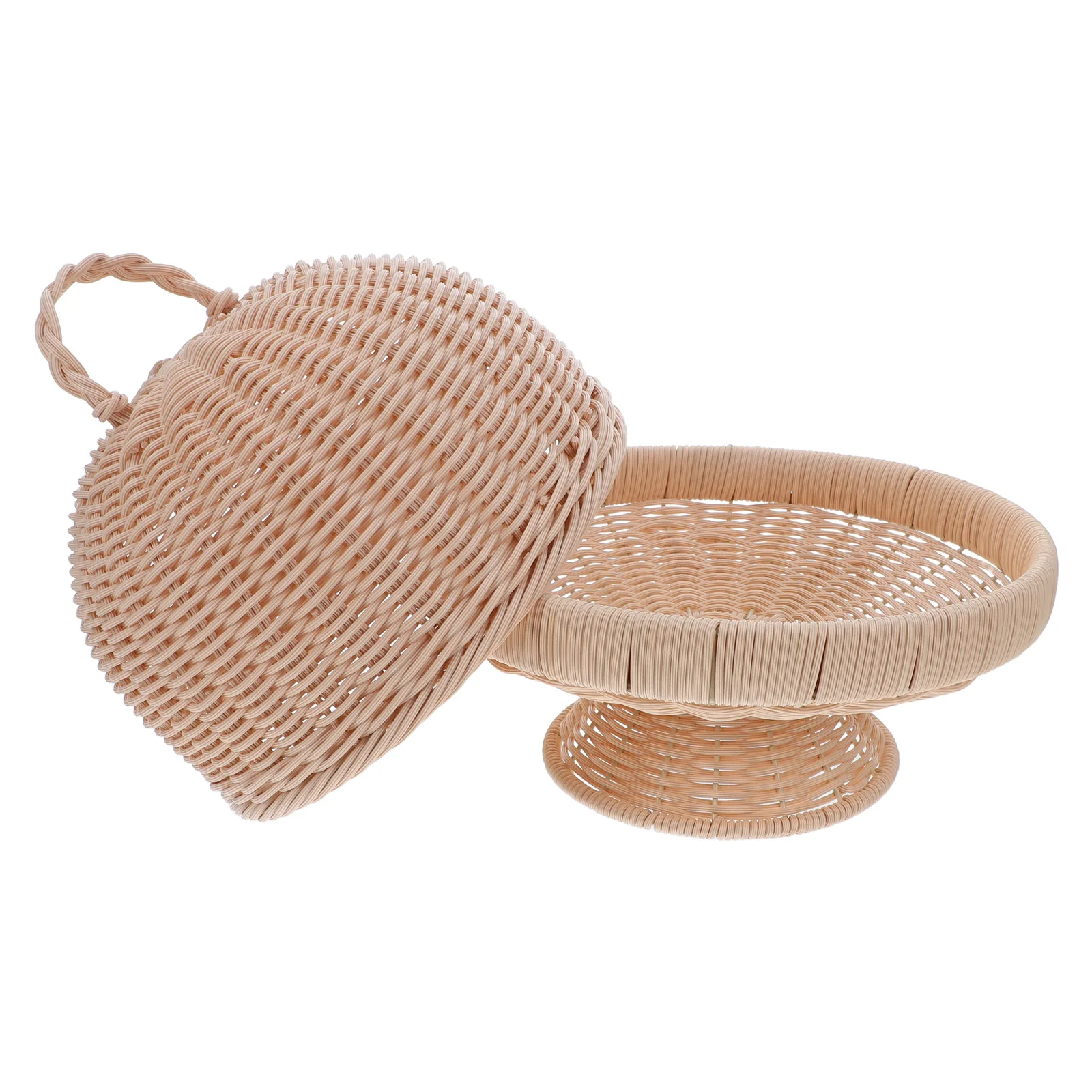 

Wicker Tray Lid Round Woven Basket Fruit Snacks Food Storage Organizer Sourdough Bread Pastries Holiday Serving Platter with Lid
