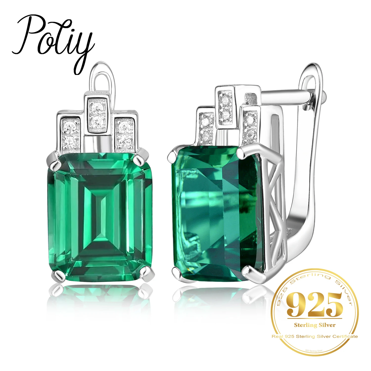 

Potiy Huge Nano Emerald Cut Hoop Earrings 925 Sterling Silver for Women Daily Wedding Party Jewelry valentines day gift luxury