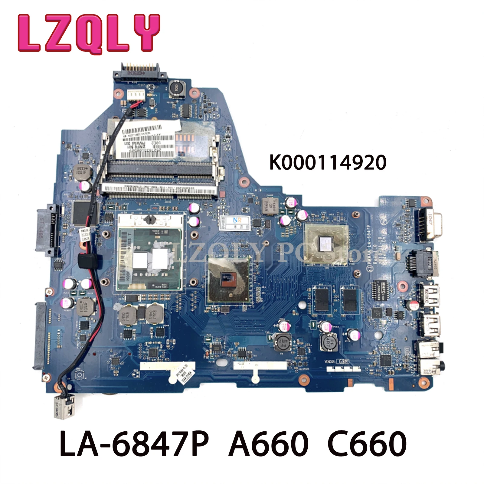 LZQL For Toshiba Satellite A660 C660 Y K000114920 PWWAA LA-6847P  MB Laptop Motherboard DDR3 HD 5430 GPU Free CPU