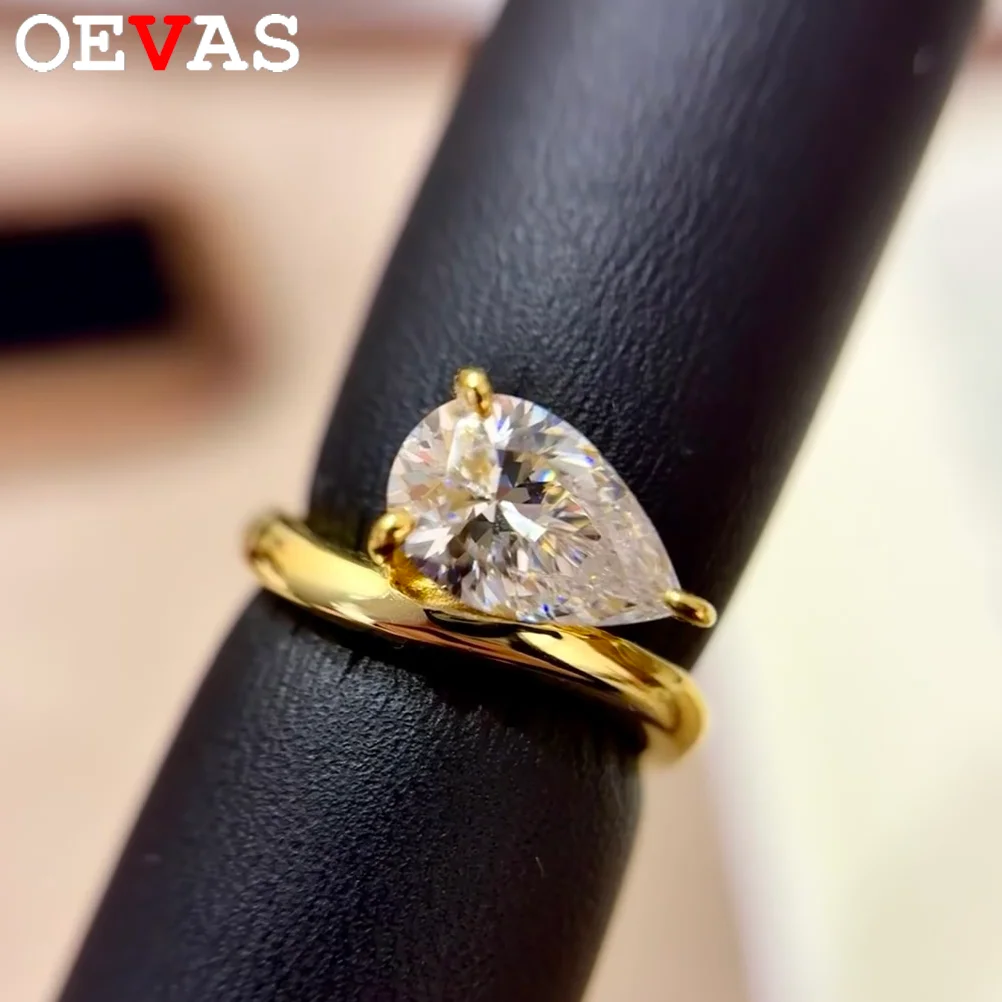 

OEVAS 7*11MM 3Carat D Color Water Drop Moissanite Rings 18K Gold 100% 925 Sterling Silver Top Quality For Women Wedding Gifts