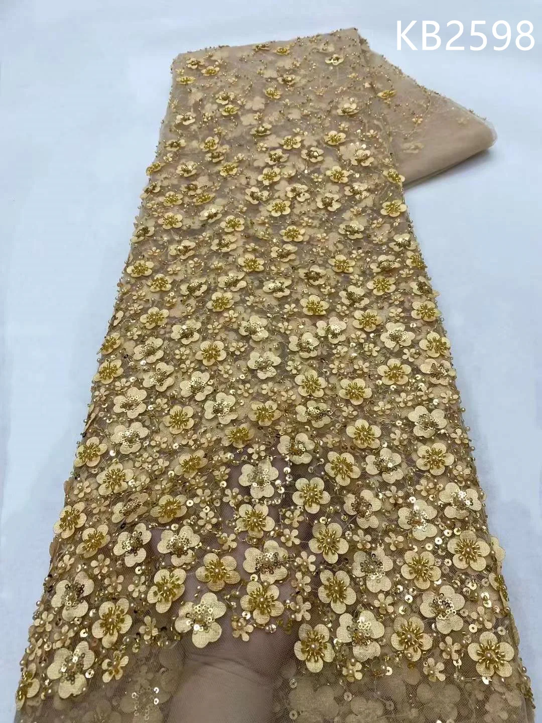 ثلاثية الأبعاد الزهور التطريز مطرز أقمشة الدانتيل الترتر أقمشة الدانتيل الفرنسي جودة 2025 تول أقمشة الدانتيل تسلسل للخياطة KB2598