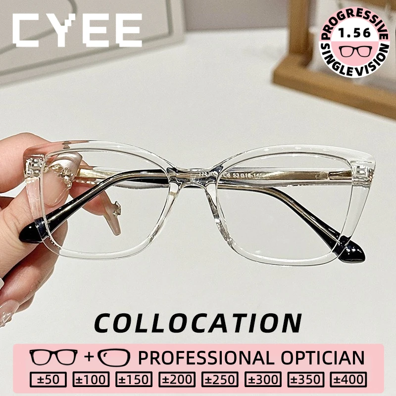 

CYEE Cat Eye Fashion TR90 Women High Quality Reading Glasses Photochromic Myopia Eyeglasses Custom Prescription Optical Eyewear
