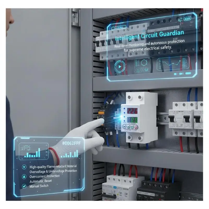 Rail Dual Display Adjustable Over Voltage Current and Under Voltage Protective Device Protector Relay 40A 63A 80A 220V 230V