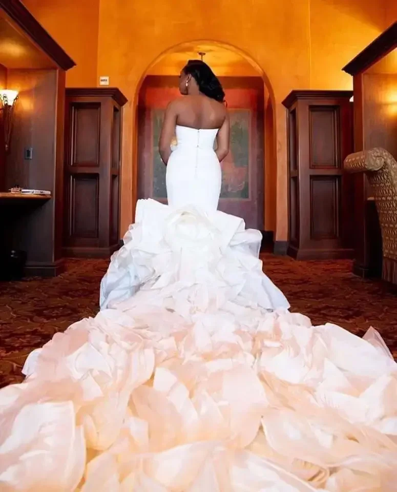 Personalizado sexy querida vestidos de noiva com plissado capela trem luxo jardim africano plus size vestidos de casamento