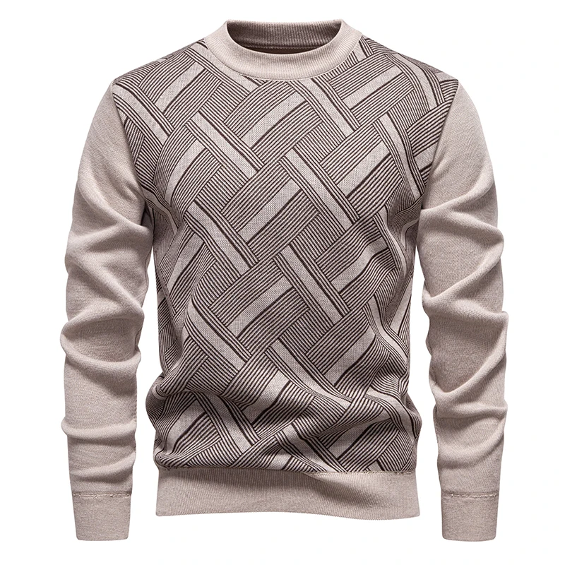 سترة رجالية متماسكة ناعمة الملمس برقبة مستديرة بلوفر رجالي للخريف والشتاء ملابس تريكو عصرية مبطنة بالصوف #2