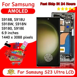 AMOLED For Samsung S23 Ultra S918E S918B S918U S918N LCD S23Ultra Display With Frame Touch Screen Digitizer Assembly