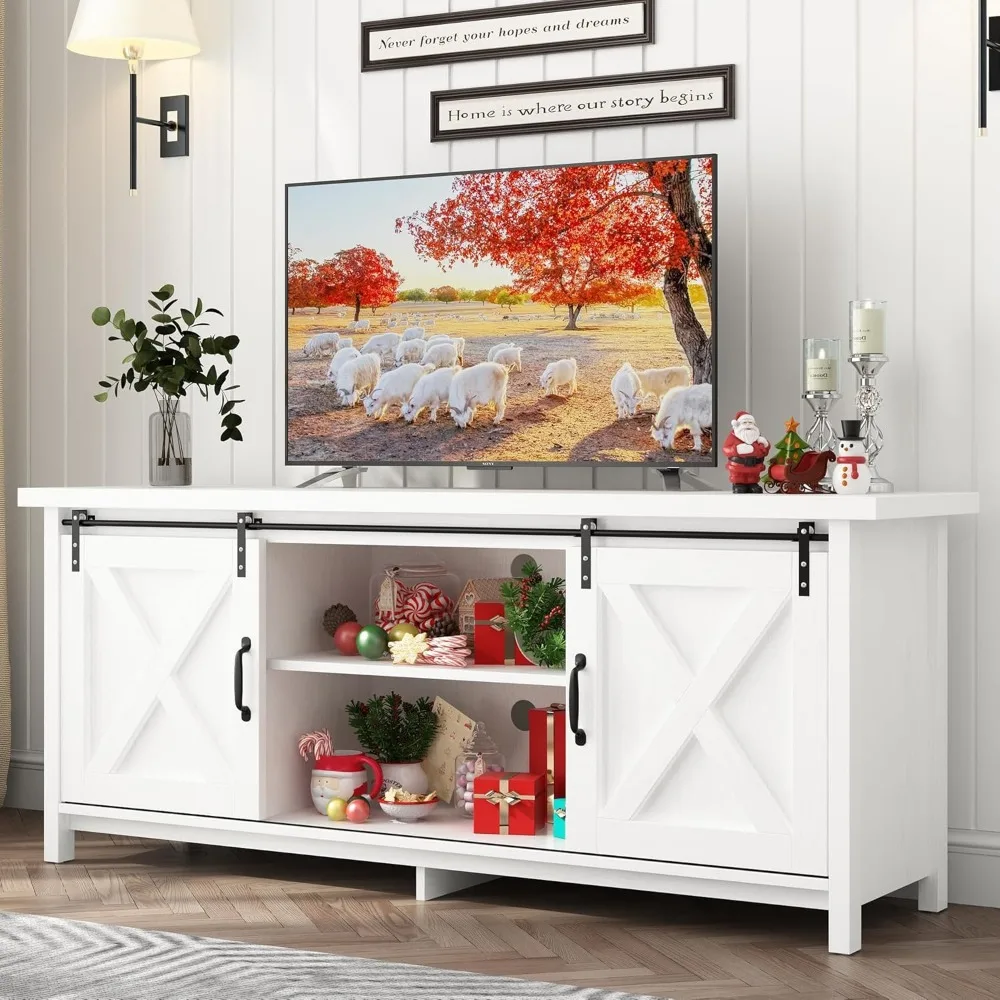 58 In Farmhouse TV Stands for 50 55 60inch TV with Adjustable Shelves,Sliding Barn Door.Rustic Wooden Entertainment Center