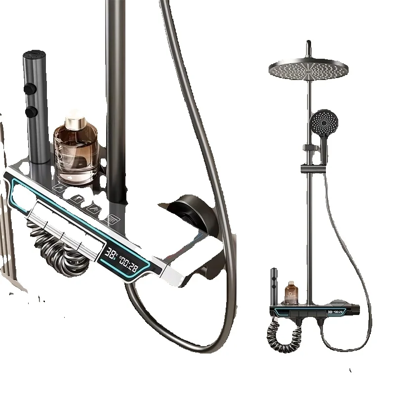 Système de douche de salle de bains, système de douche à lumière LED, robinet de douche à affichage numérique inclus, accessoires de salle de bains