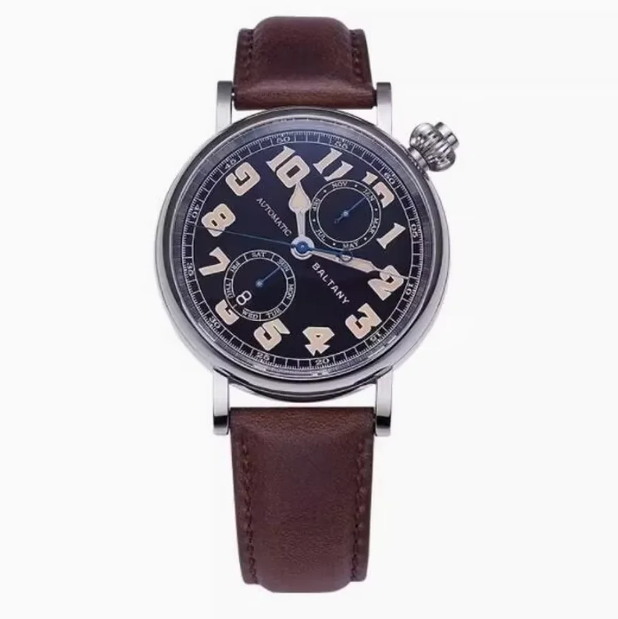

Baltany Men Automatic Watch 41mm Pilot Mechaical Wristwatch Waterproof Luminous Sapphire Mirror Miyota 9122 Month Week Dial