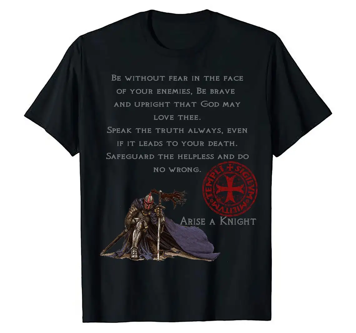 Religious Message Knights Templar Christian Warrior Oath T-Shirt 100% Cotton O-Neck Short Sleeve Casual Mens T-shirt Size S-3XL