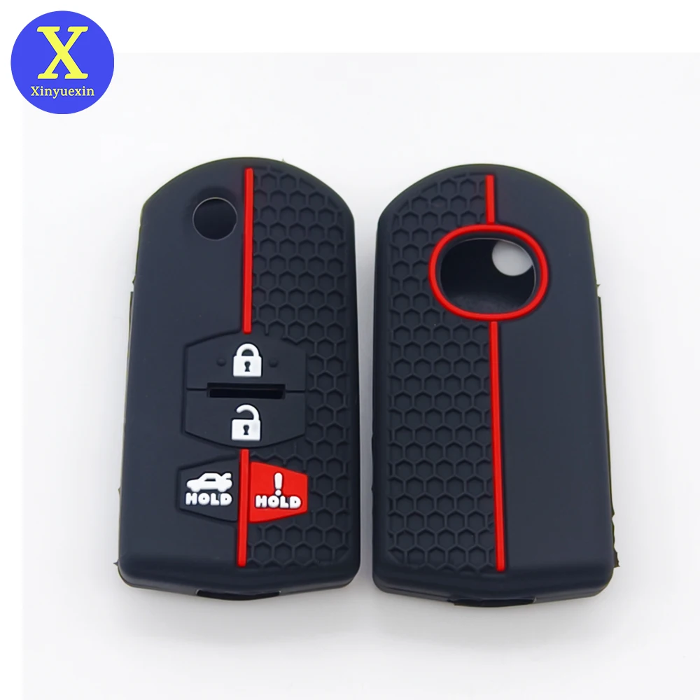 Xinyuexin Silicone Car Key Case Cover for Mazda 3 6 RX8 MX-5 Miata Speed 3 4 Button Remote Flip Key Shell Fob 2 Pcs/lot