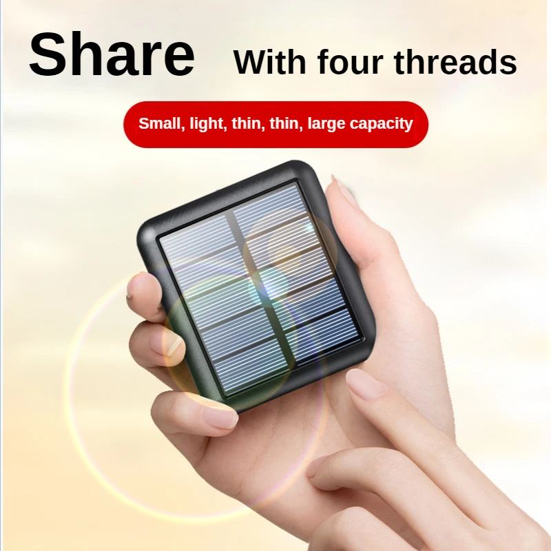 

20000mAh Mini Solar Power Bank Portable Solar Charger External Battery Pack Built in Cable for iPhone 13 14Pro Samsung Xiaomi