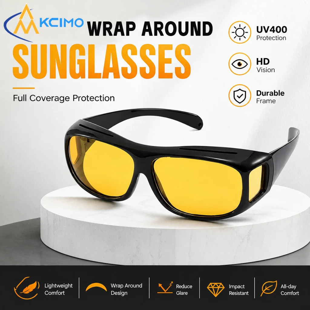 Kcimo Over-Glass Night Driving Sunglasses Anti High Beam Glare Windproof Eyewear For Night Ride Driving Outdoor Activities