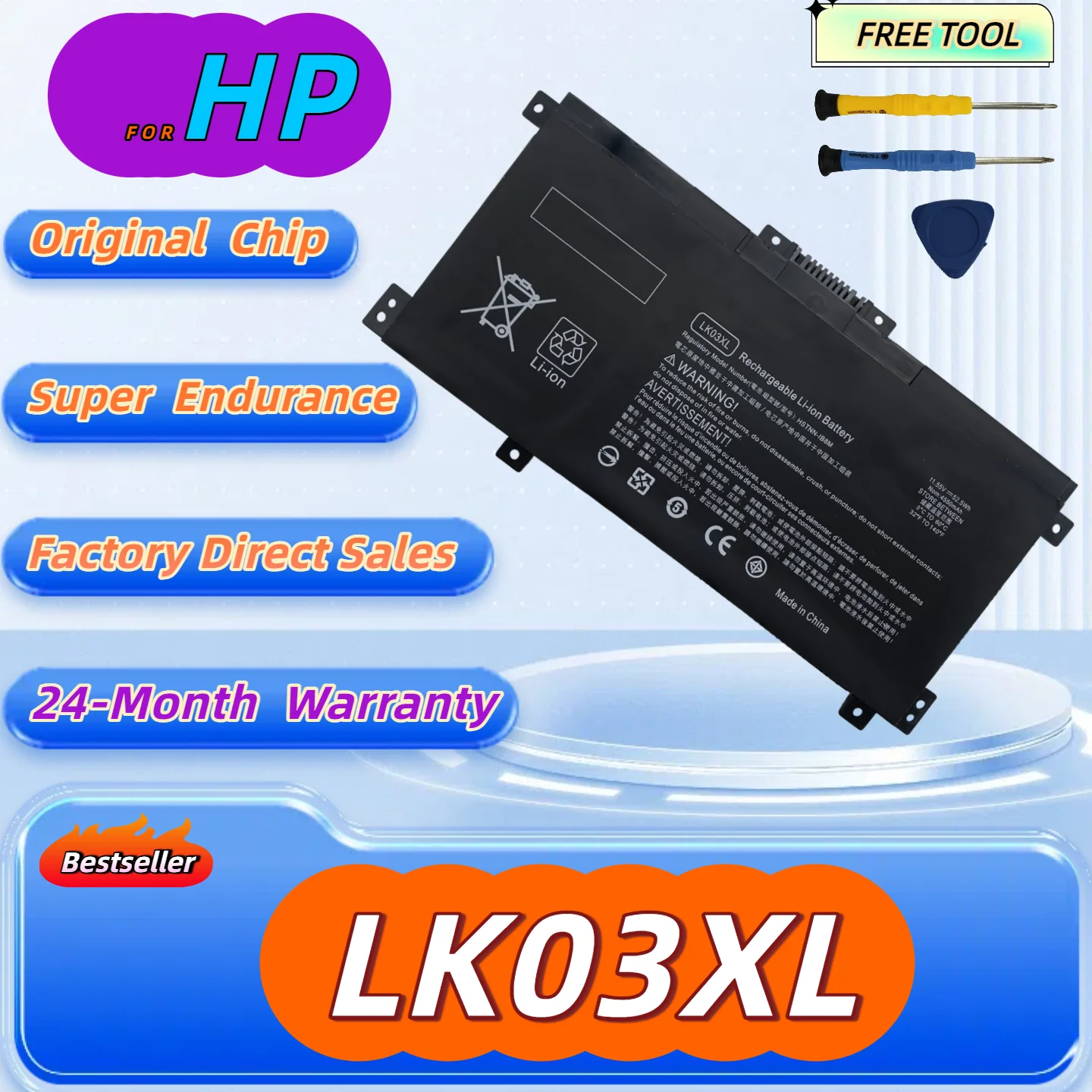 

LK03XL Battery For HP Envy X360 15-bp003tx 15-bq001na 15-cn0001tx 15m-cp0012dx 15-cr0035nr TPN-W127 W129 Free Tool+24M Warranty
