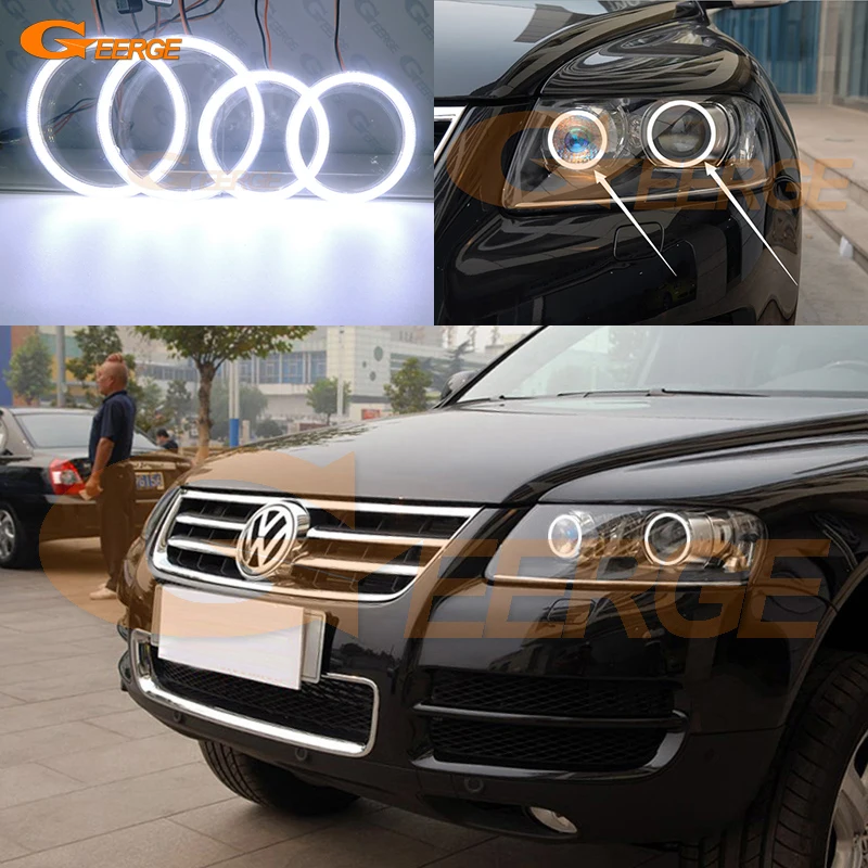 For Volkswagen VW Touareg 7L 2003 2004 2005 2006 2007 2008 2009 2010 DRL Ultra Bright COB Led Angel Eyes Kit Halo Rings view 3