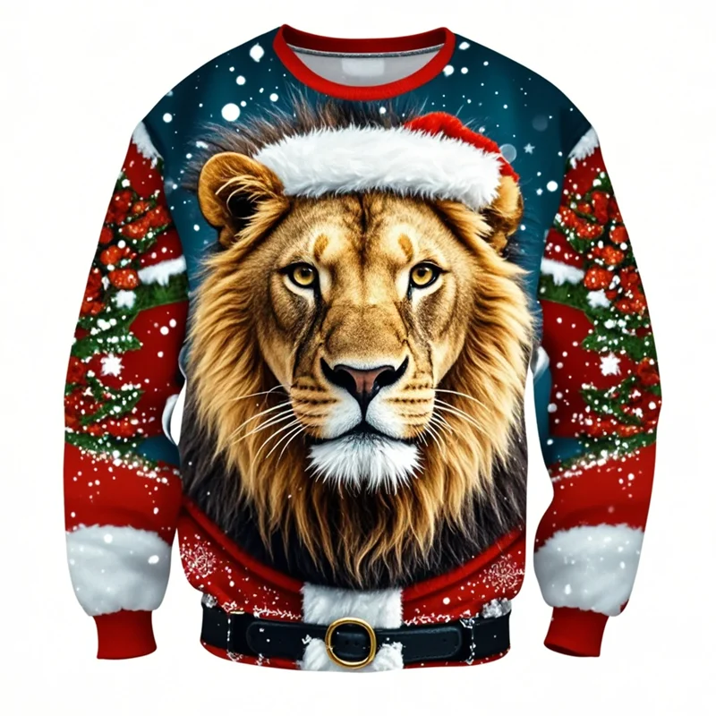 Cute Lion Graphic Sweatshirts Fashion Animal Ugly Christmas Sweater Casual Kids Pullovers Hip Hop Man Tracksuit Xmas Sweaters