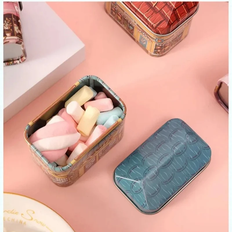 Mini Shop Design Collectables Tin Box Little House Seal Storage Box Candy Chocolate Container Small Packing Gifts for Kids Girl