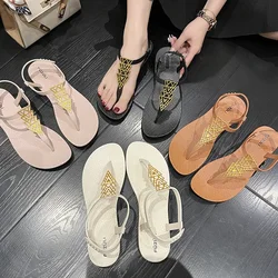 Maogu Summer Beach Metal Sandals Female Comfortable Casual Shoes for Women Fashion Women's Shoe 2024 Flip Flops Bohemian Flat 41