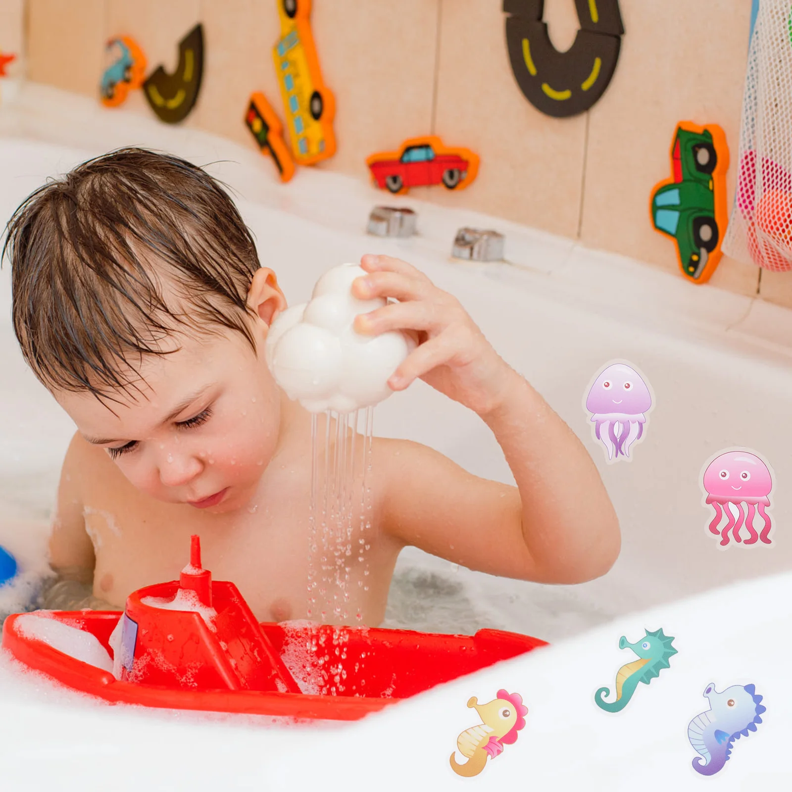 

10pcs Cartoon Bathtub Stickers Non Slip Waterproof Kids Toddler Bathroom Decor Marine Animal PVC Shower Floor Grip for Adults