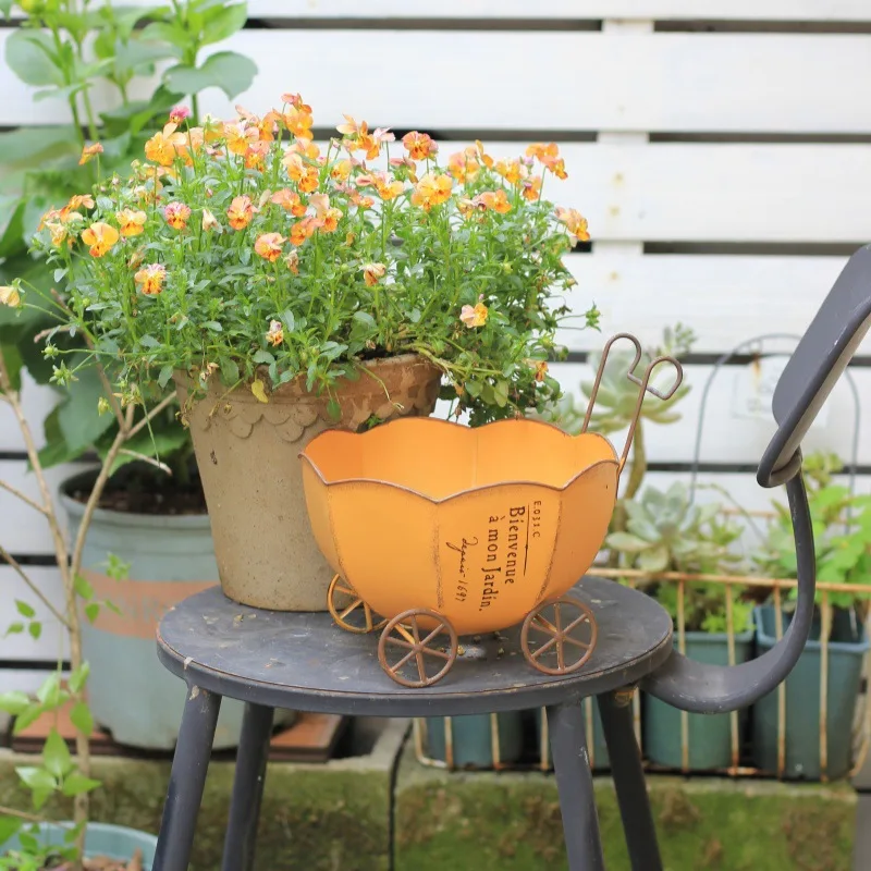 Foreign trade cross-border villa courtyard desktop pumpkin flower pot B & B balcony iron pot gardening courtyard planting box