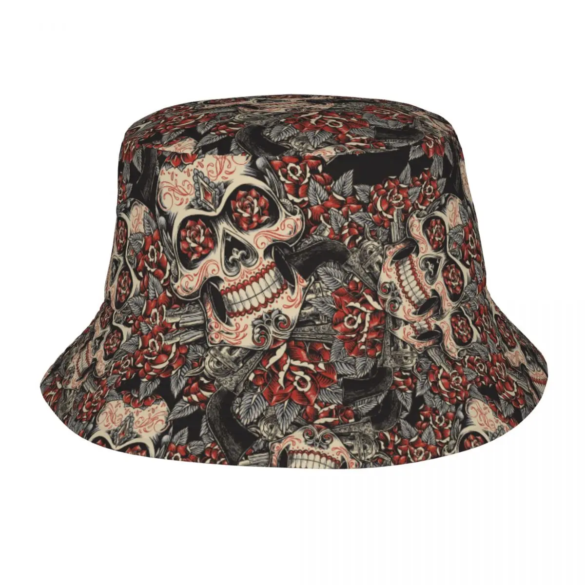 Bucket Hats Skull And Roses Sugar Skull Vacation Getaway Headwear Lightweight  Hat Amexican Traditional Boonie Hat Dropshipping