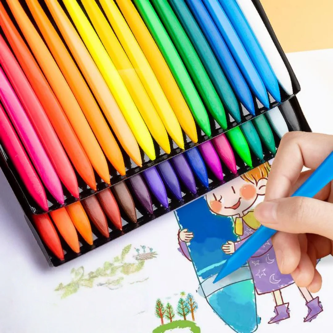 Non-Toxic Triangular Crayons, 6/12/24/36 Assorted Colors, Waterproof Non-Stick Washable Drawing Crayons with Storage Case, Gift