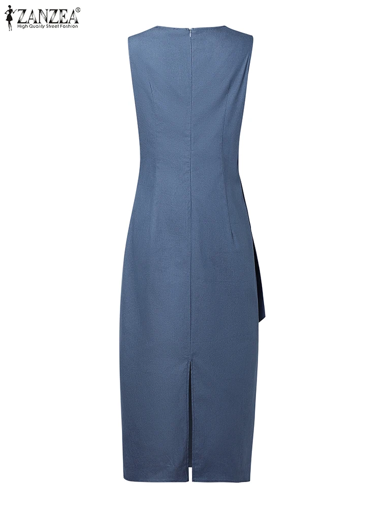فستان أنيق للعمل المكتبي من ZANZEA لعام 2025 فستان صيفي للسيدات بدون أكمام بقصة ضيقة للحفلات فساتين نسائية عصرية بفتحة خلفية #4