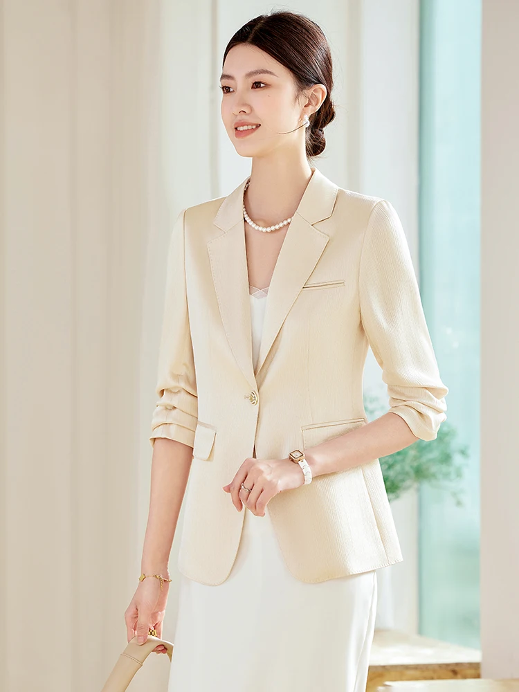 

Elegant Peach Color Women's Suit Dress Set Professional Career Style Spring New Arrival High Quality Fashion Goddess Look