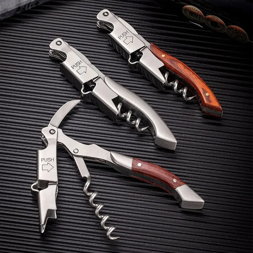 Stainless Steel Corkscrew Wine Key Beer Bottle Opener Foil Cutter Wood Handle Openers Waiters Wine Knife Corkscrews Sommelier