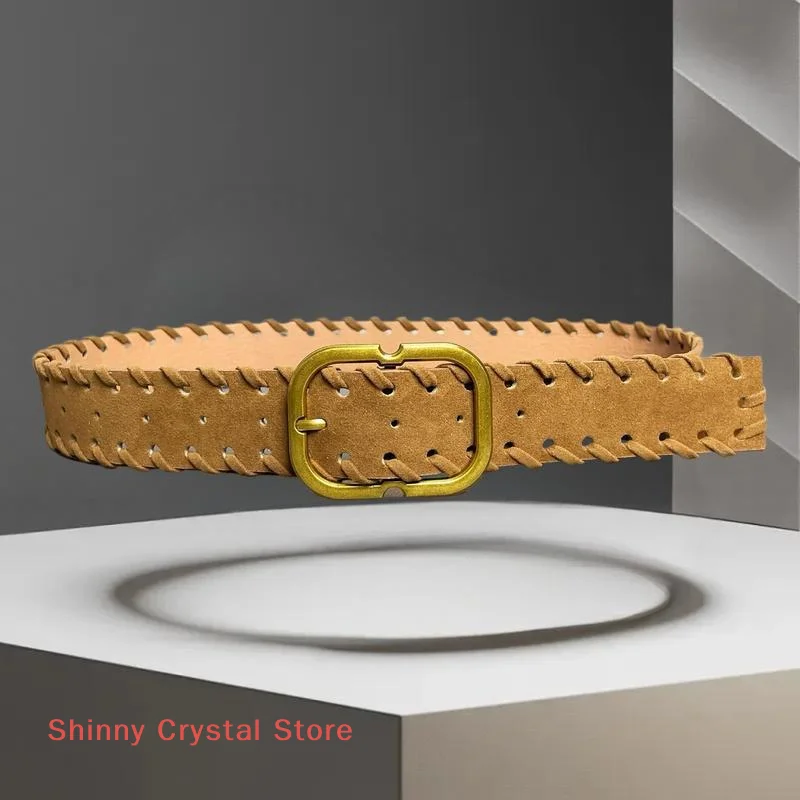 Nuovi stili Maillard Cintura in pelle scamosciata moda retrò con cintura in vita con fibbia in metallo Cintura decorativa versatile