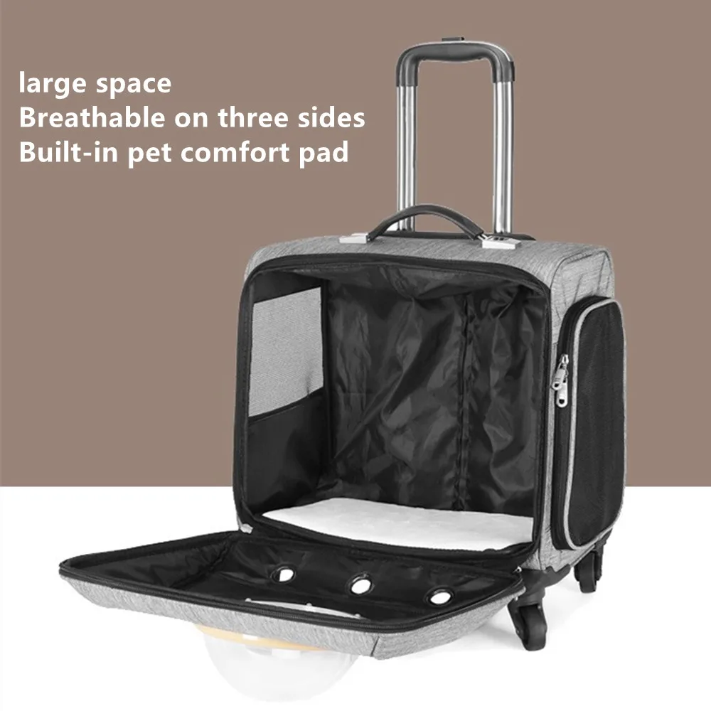 18 Inch Huisdier Trolley Case Kat Hond Bagage Reiskoffer Tas Geventileerde Ademende Mute Universele Wiel Handtas Opbergwagen