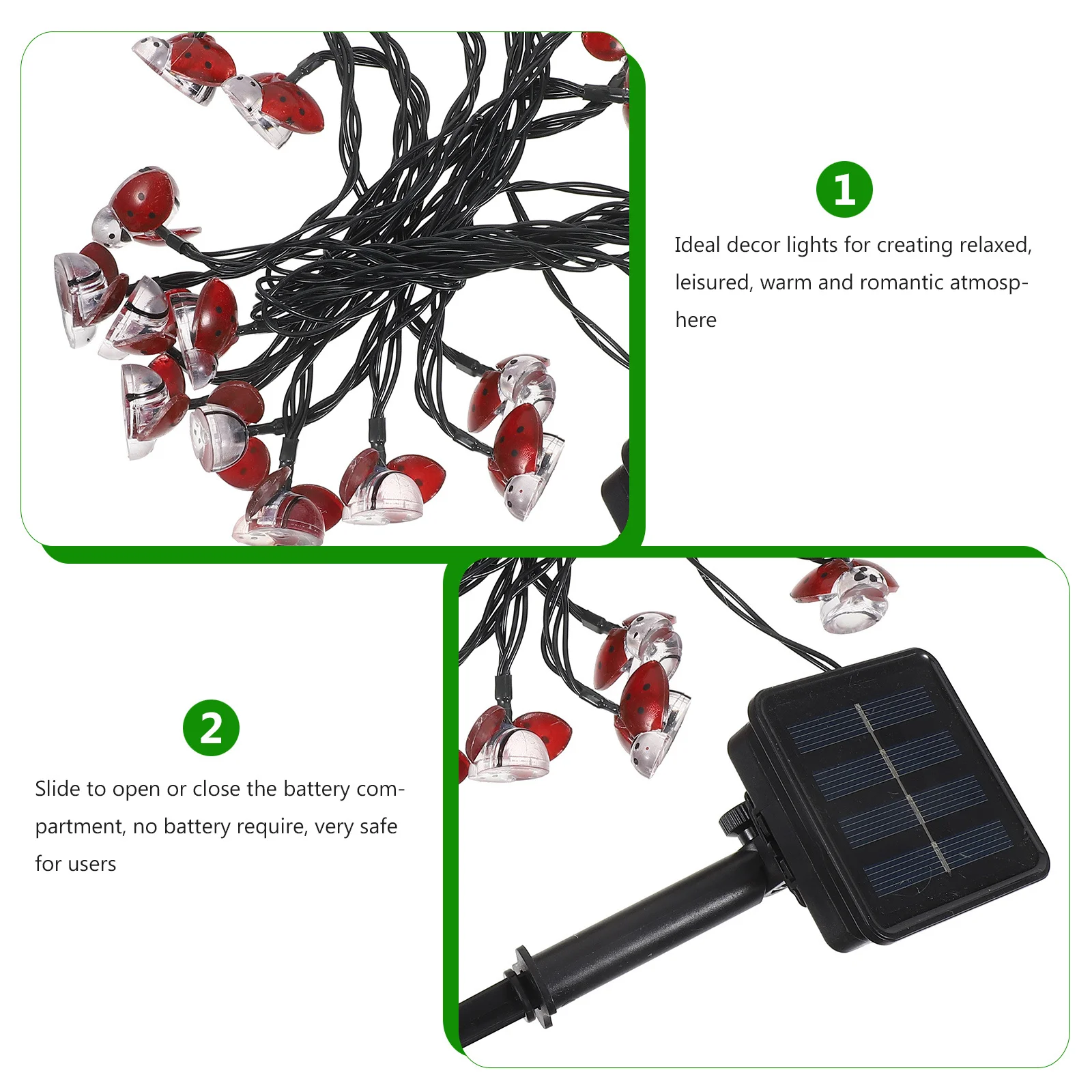 Lieveheersbeestje lichtslingers 5 meter waterdichte kerstverlichting op zonne-energie voor buitentuinfeest vakantiedecoratie led-lamp