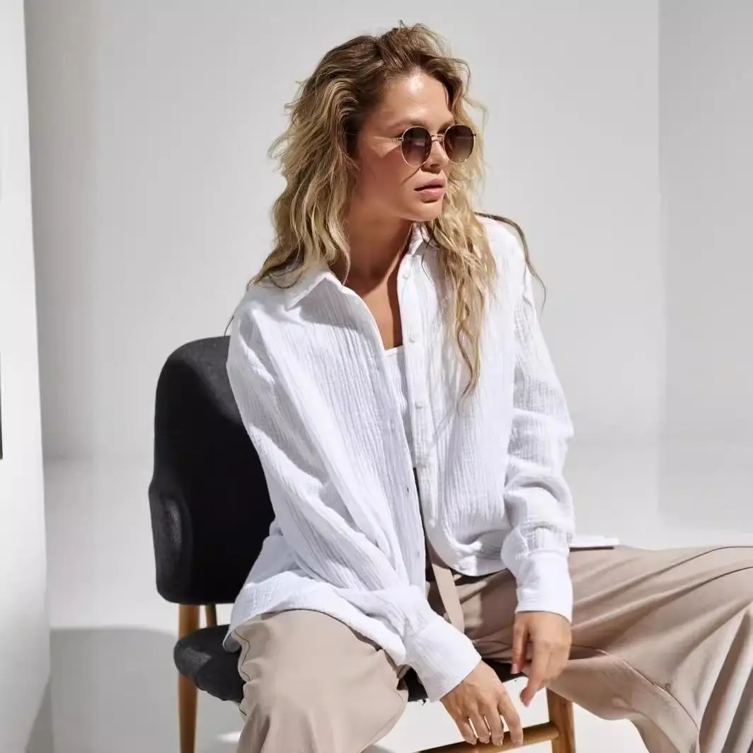 

Elegant Women's Crepe Shirt Long Sleeve Pure Color Non-Stretch Fabric Ladies' Premium Quality Shirt Stylish Business Casual Top