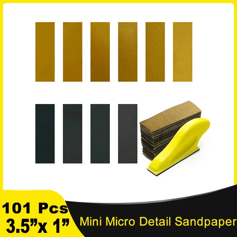 3.5x 1” Mini Micro Detail Sanding Paper 101 Pcs Assorted Grit 60-2000 with for Craft Wood and Small Space Polish Sanding Works
