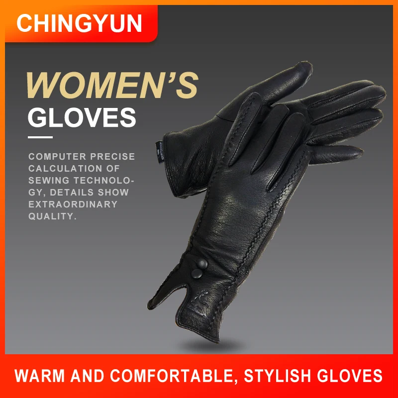 Winter Women's Genuine Leather Gloves, 70% Wool Lined Thick Deer Skin Warm Gloves