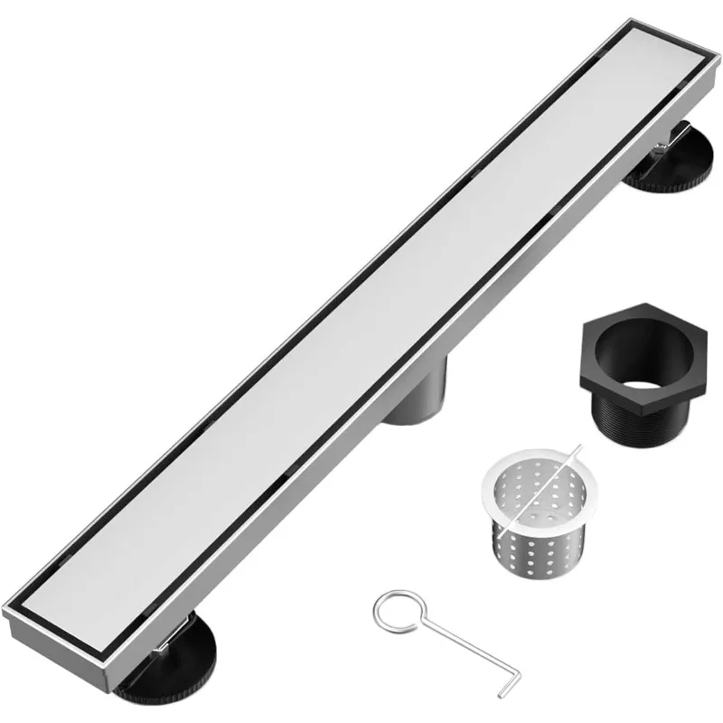 Linear Shower Drain 24 Inch  Rectangular Floor Drain with Accessories Removable 2-in-1 Cover Tile Insert Cover