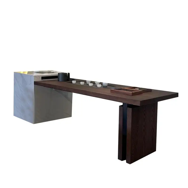 

New Chinese solid wood tea table and chair combination, North American black walnut slate island home