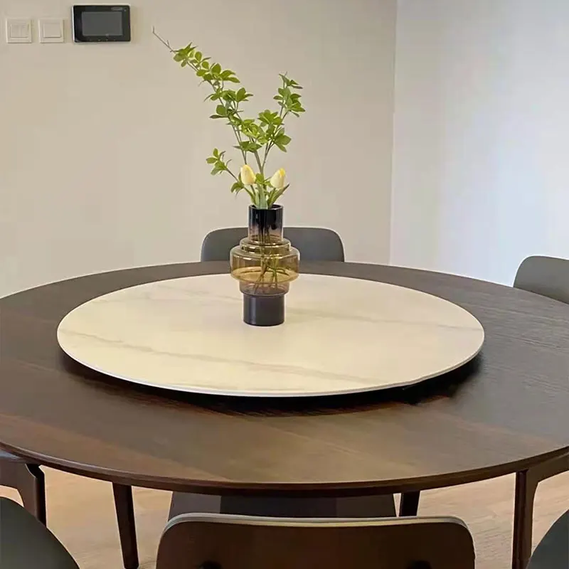 Modern Design Dining Room Set Solid Wooden Round Dining Table Round Rotary Marble Top
