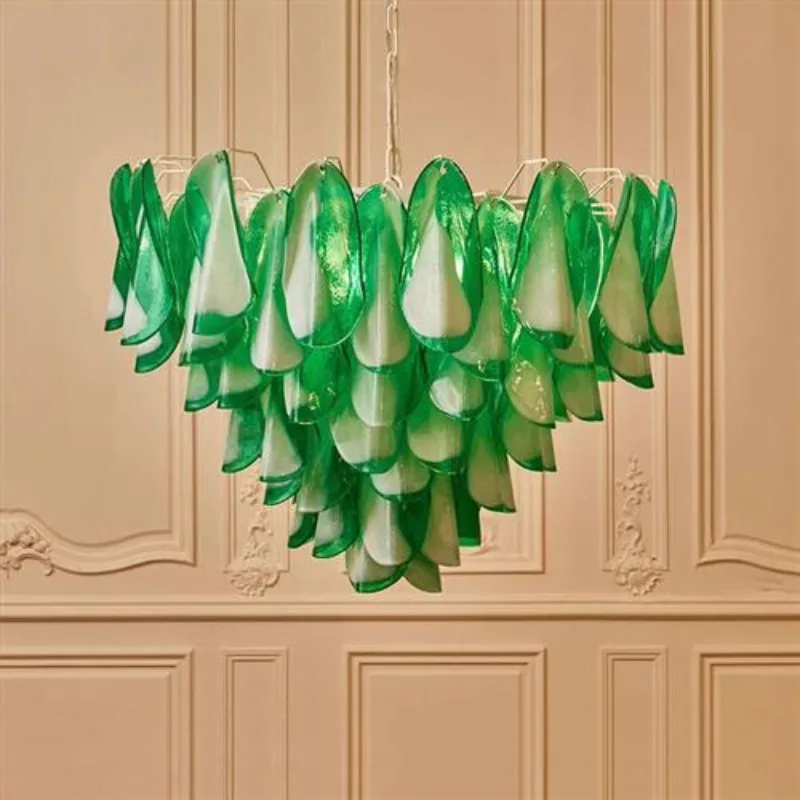 Glass chandelier with overlapping petal-style shapes