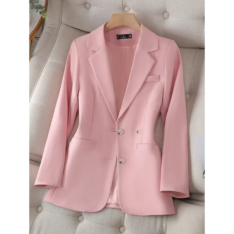 Frauen Damen Herbst Winter Outwear Blazer rosa schwarz beige Kaffee weiblich Langarm einreihig feste Jacke Mantel