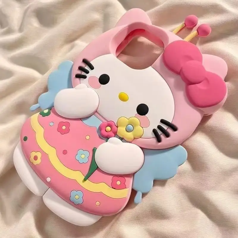 Sanrios Bee Hello Kittys Cartoon All Inclusive Mobile Phone Case New Cute Girls Anti Fall Silicone Mobile Phone Protective Case